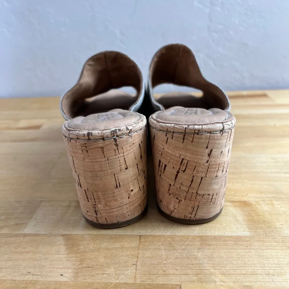 Born Sandals Wedge Lilah Size 7 Taupe Suede Open Toe Cork Platform Slide Slip On
